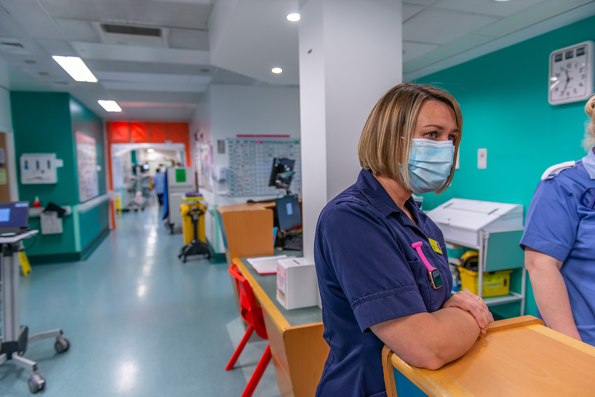 A photograph showing a nurse in the corridor on ward B3